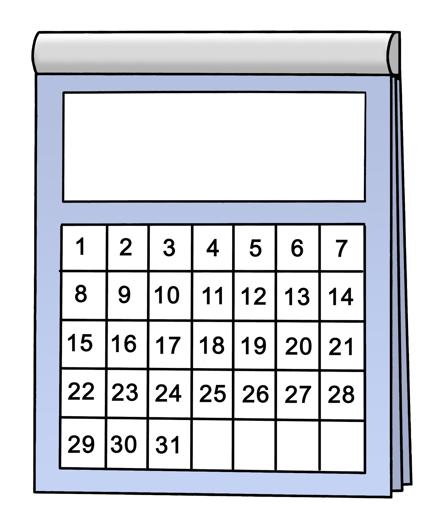 Ein Kalenderblatt mit 31 Tagen.