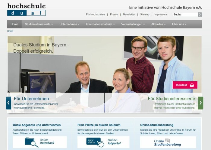 Screenshot der Webseite Hochschule Dual