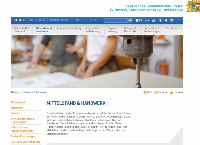 Screenshot der Webseite des Bayerischen Wirtschaftsministeriums