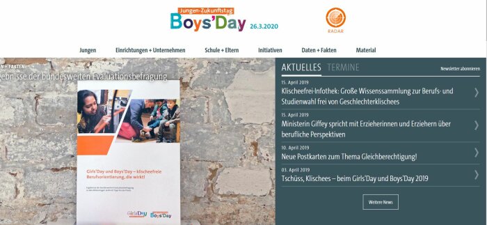 Screenshot der Webseite Boys Day