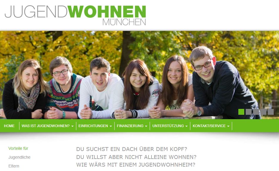 Screenshot der Webseite Jugendwohnen München